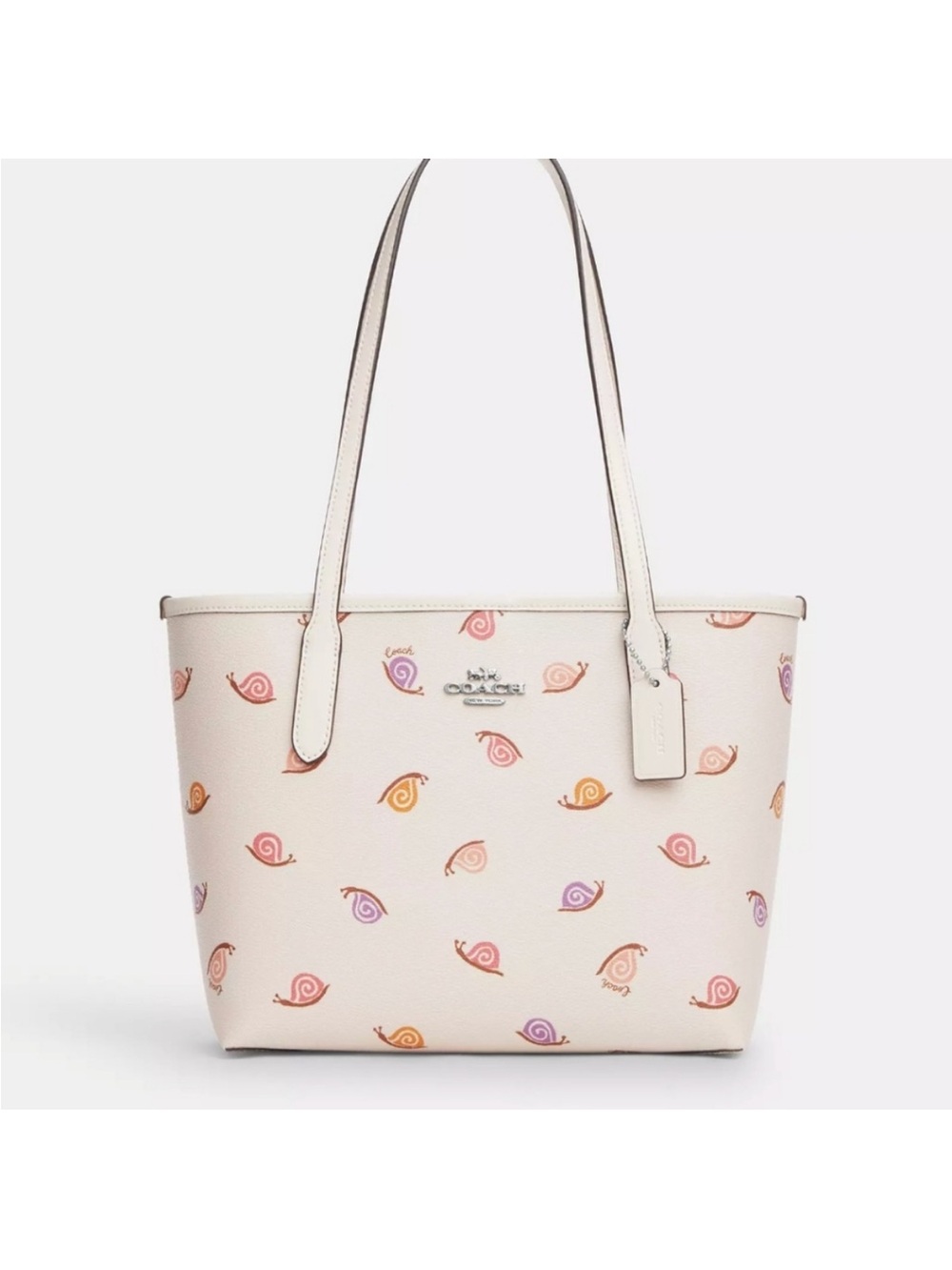 Coach Cream Tote with Pink, Orange and Purple Snail Print